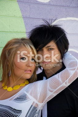 teenage couple embracing stock image
